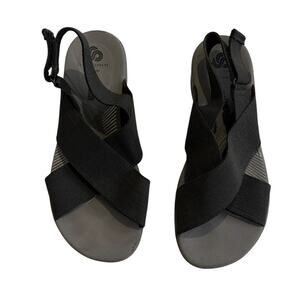 Clarks Cloud Steppers Black Arla Kaydin Sandals Womens 6 Open Toe Wedge Comfort